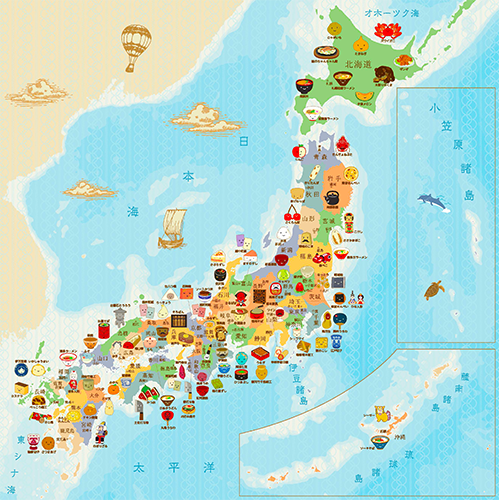 にほんちずハンカチ 名産品編 地図のご購入は 地図の専門店 マップショップ ぶよお堂