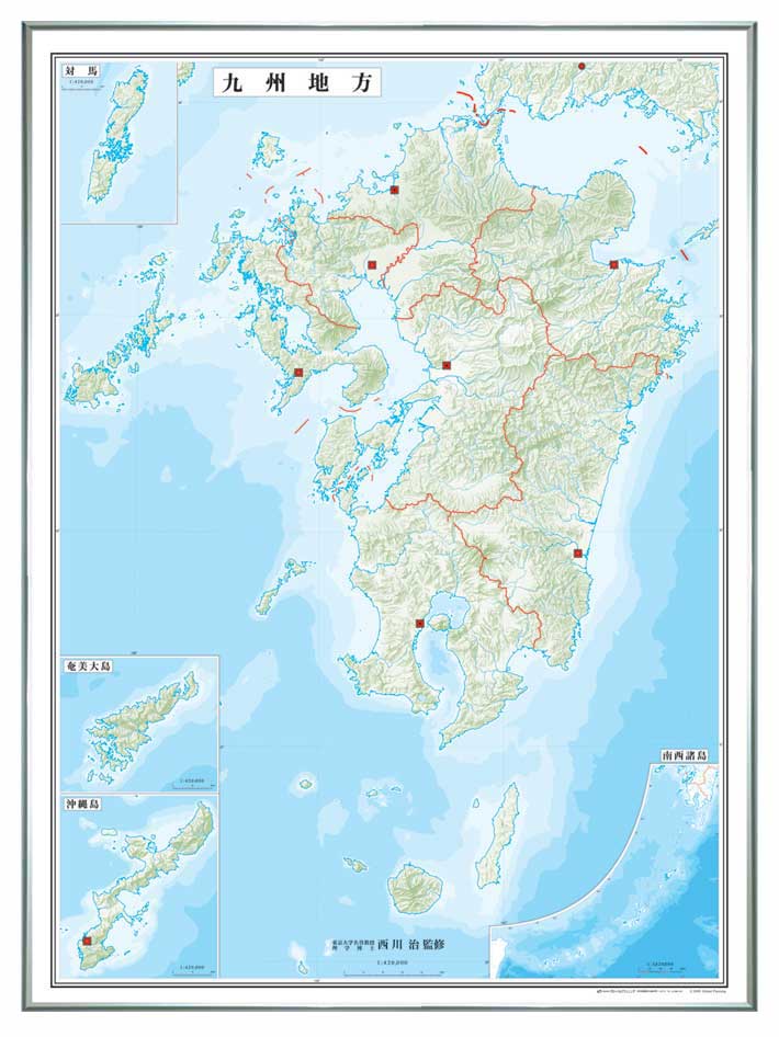 日本地方別白地図 レリーフ入り ボード 九州地方 白地図 地図のご購入は 地図の専門店 マップショップ ぶよお堂