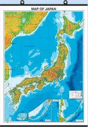 英文日本地図 中判 地勢 ( タペストリー )