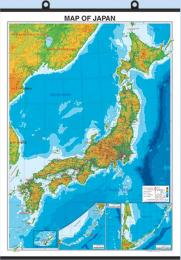 英文日本地図 大判 地勢 ( タペストリー )