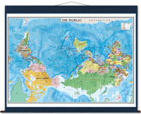 逆さ世界英文地図 中判 ( 布軸製 )