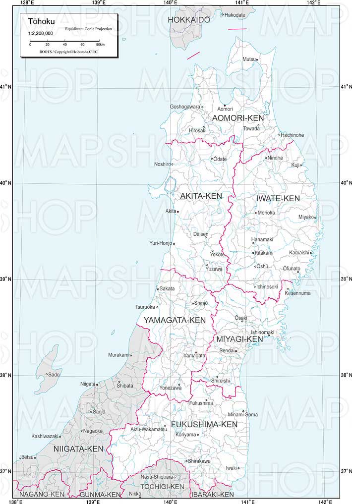 東北地方 白地図 Roots Japan 欧文版 地図のご購入は 地図の専門店