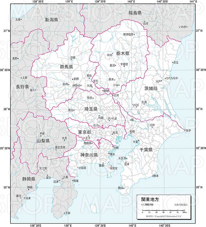 関東地方 白地図 Roots Japan 地図のご購入は 地図の専門店 マップ