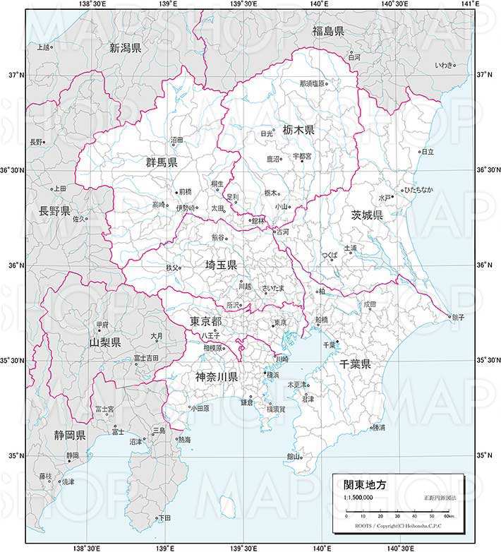 関東地方 白地図 Roots Japan 地図のご購入は 地図の専門店 マップ