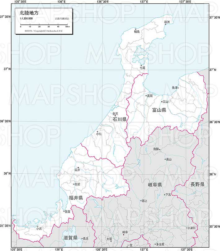 北陸地方 白地図 Roots Japan 地図のご購入は 地図の専門店 マップ 北陸地方 白地図 Roots Japan 地図のご購入は 地図の専門店 マップ
