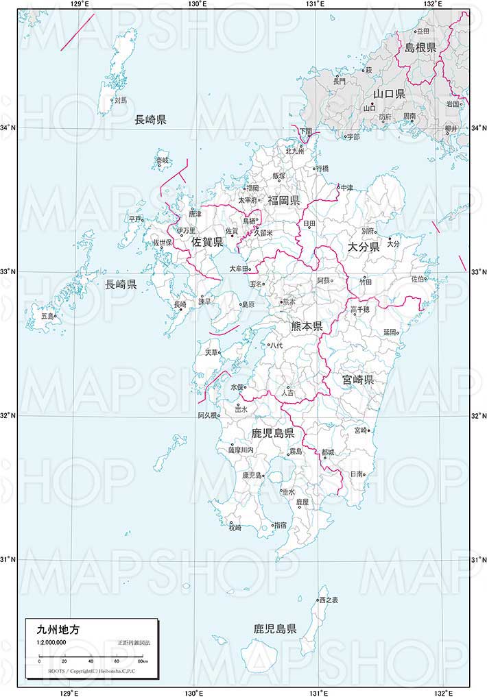 九州地方 白地図 Roots Japan 地図のご購入は 地図の専門店 マップ