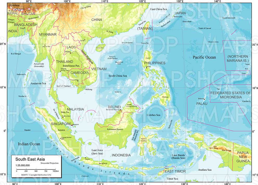 地域図 東南アジア 自然図 Roots World Pro 欧文版 地図のご購入は 地域図 東南アジア 自然図 Roots World Pro 欧文版 地図のご購入は