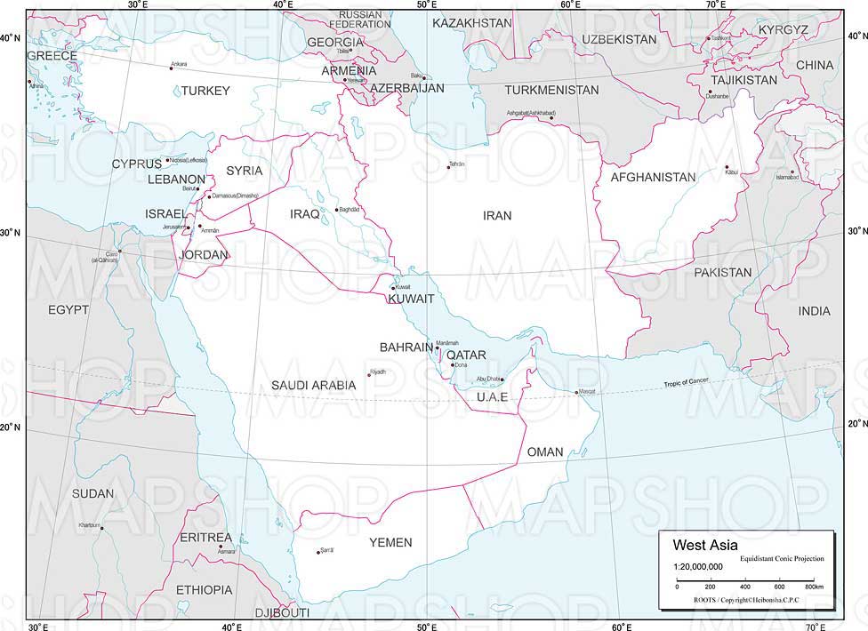 地域図 西アジア 白地図 Roots World 欧文版 地図のご購入は 地図の