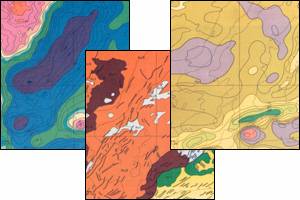 重力異常図・海底地質構造図・地磁気全磁力図
